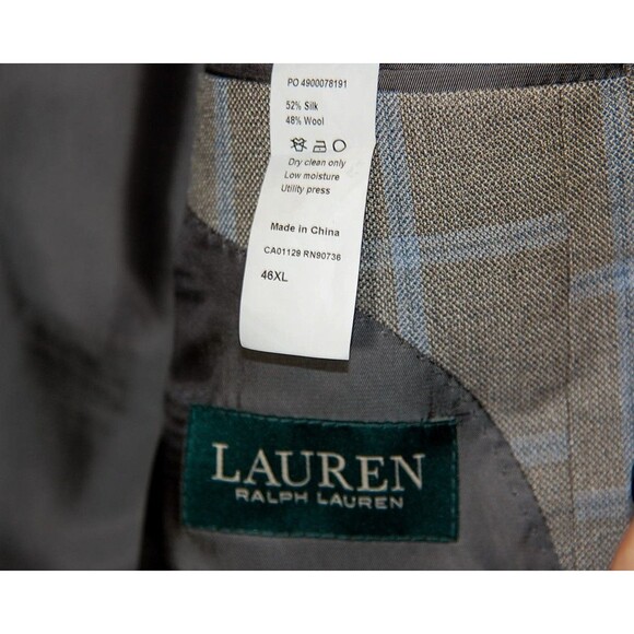 Ralph Lauren Blazer Sz 46XL Silk Wool Blend Gray Blue Plaid Green Label EUC - Picture 6 of 7